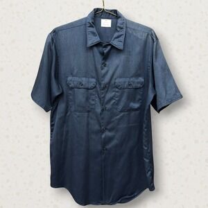 Vtg Big Mac Penn-Prest Work Shirt Mens XL Navy Blue Short Sleeve Penneys Faded
